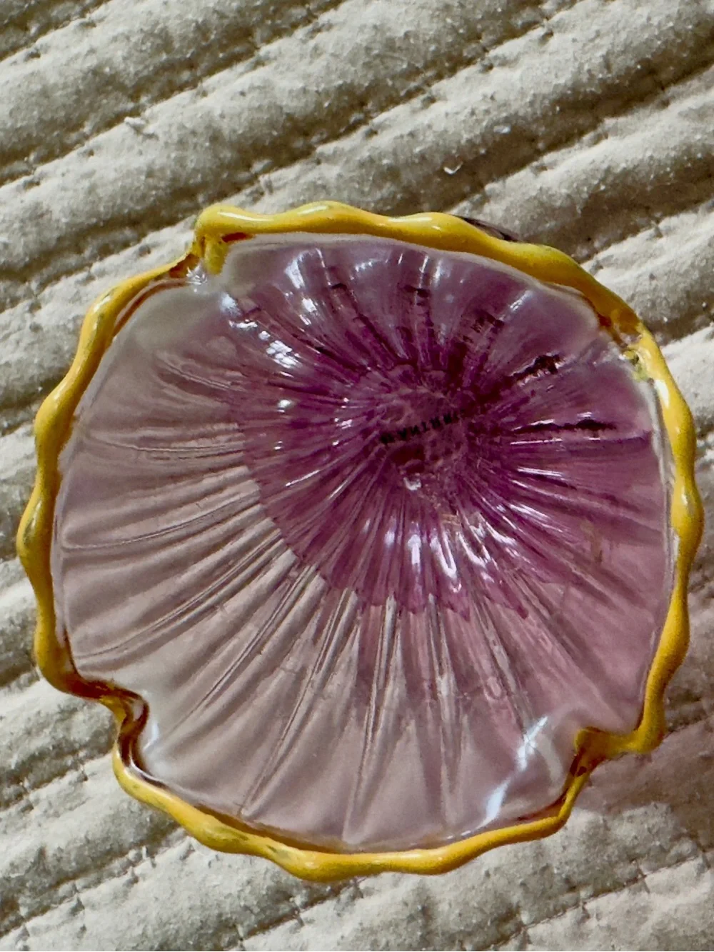 Anthropologie Lavender Glass Bud Vase with Gold-Edged Fluted Rim